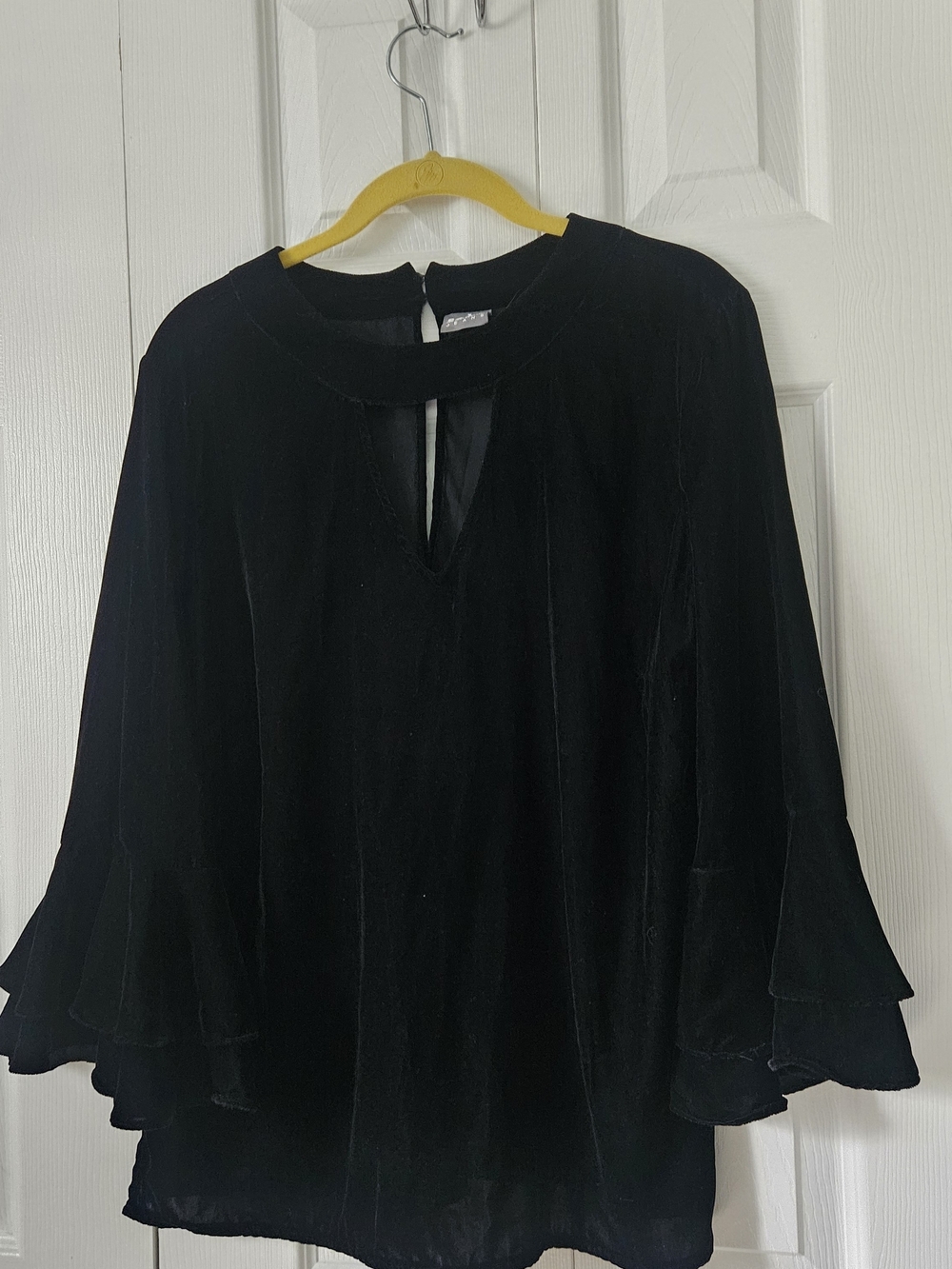 New York & Company Black Velvet Bell-Sleeve Blouse